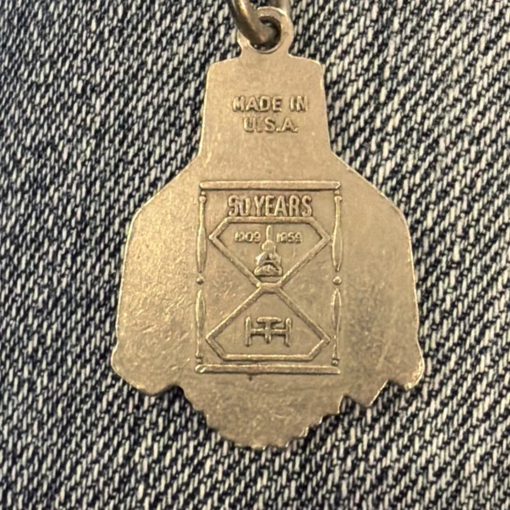Vtg Hughes Tool Company Drill Bits Oil Field Drilling Keychain 1959 Anniversary